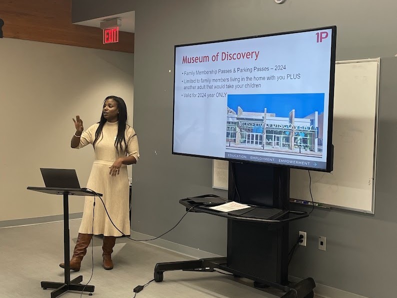 Woman gives presentation