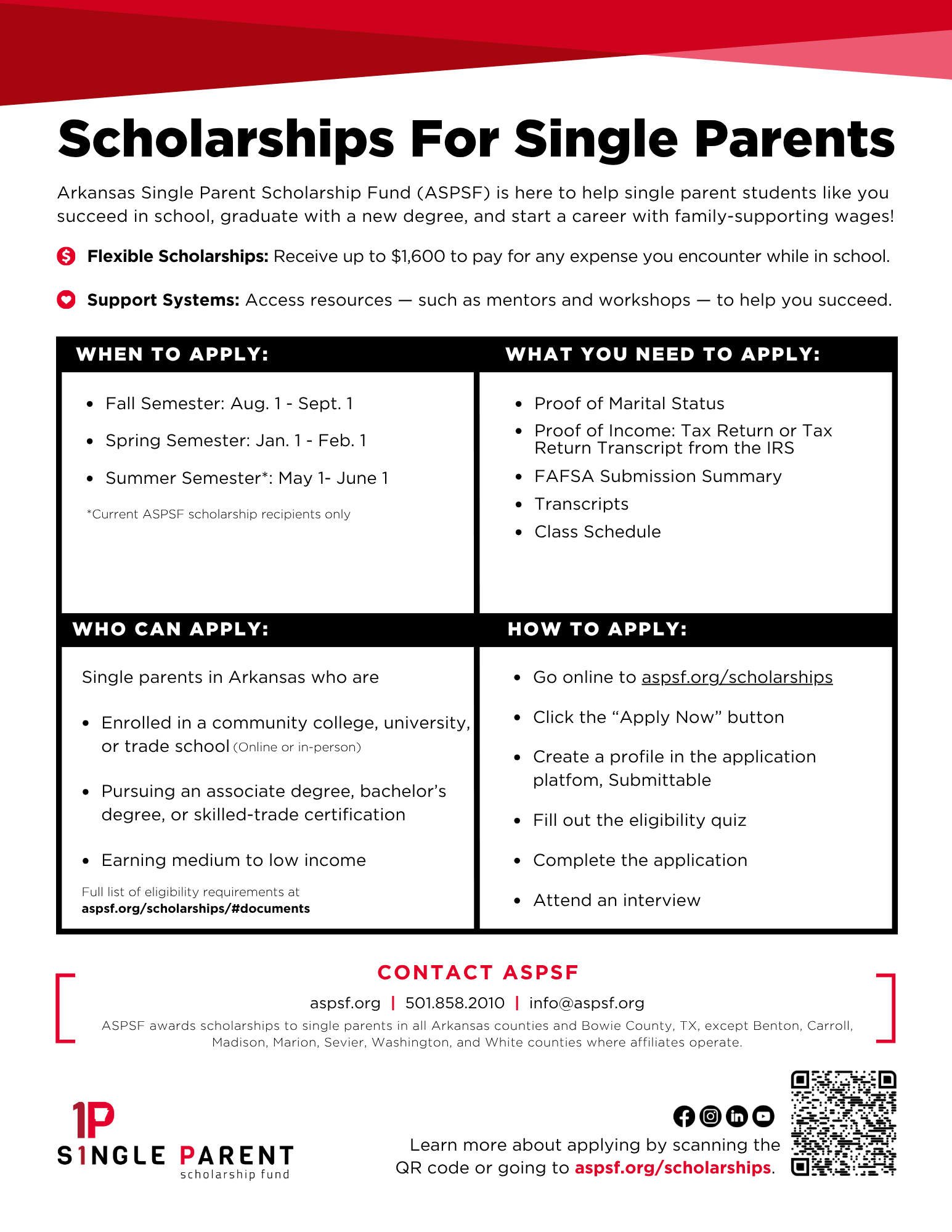 Flyer with tips on how to apply for an ASPSF scholarship